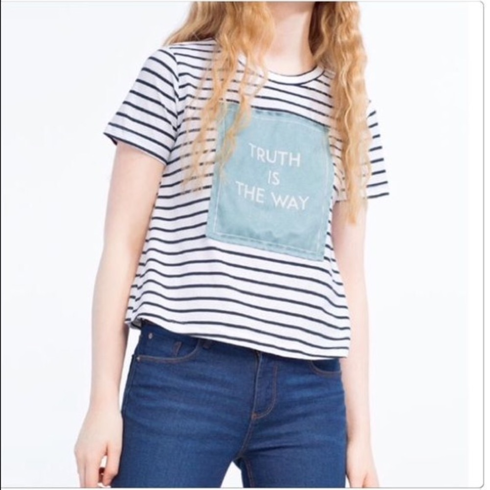 Zara | “Truth Is The Way” Striped Graphic Tee
